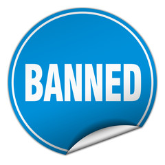 banned round blue sticker isolated on white