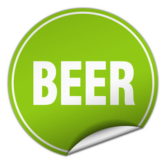 beer round green sticker isolated on white