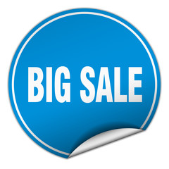 big sale round blue sticker isolated on white