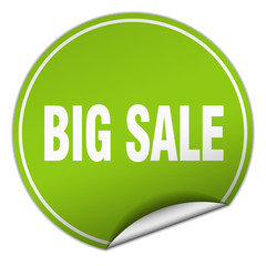 big sale round green sticker isolated on white