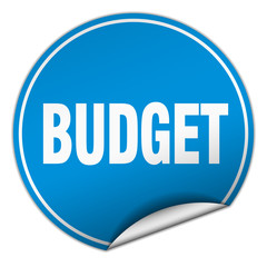 budget round blue sticker isolated on white