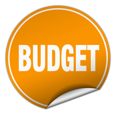 budget round orange sticker isolated on white