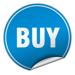 buy round blue sticker isolated on white