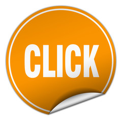 click round orange sticker isolated on white