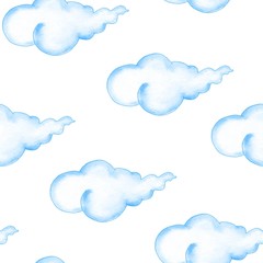 Watercolor seamless background with clouds.