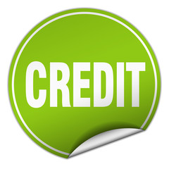 credit round green sticker isolated on white