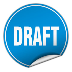 draft round blue sticker isolated on white