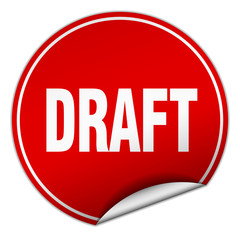 draft round red sticker isolated on white