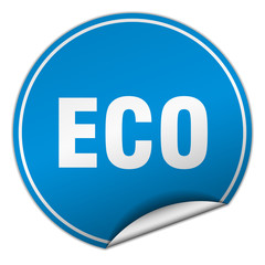 eco round blue sticker isolated on white