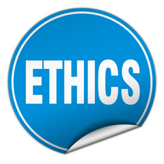 ethics round blue sticker isolated on white