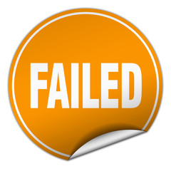 failed round orange sticker isolated on white