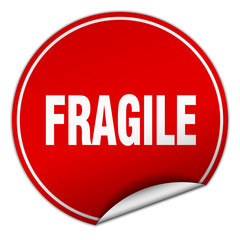 fragile round red sticker isolated on white
