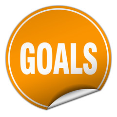 goals round orange sticker isolated on white