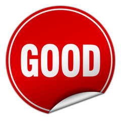 good round red sticker isolated on white