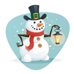 Snowman holding a lamp