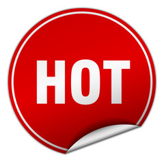 hot round red sticker isolated on white