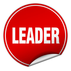 leader round red sticker isolated on white