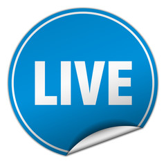 live round blue sticker isolated on white
