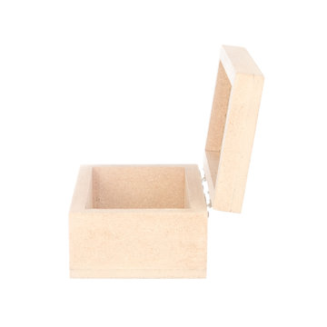 Open wood box isolated on white background