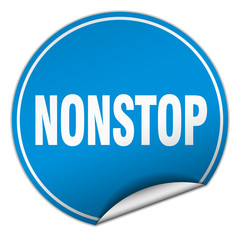 nonstop round blue sticker isolated on white