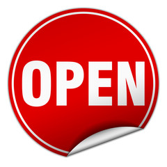 open round red sticker isolated on white