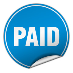 paid round blue sticker isolated on white