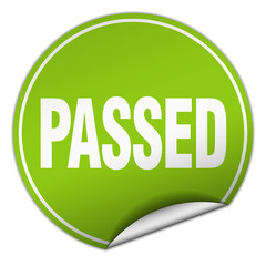 passed round green sticker isolated on white