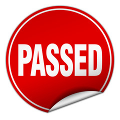 passed round red sticker isolated on white