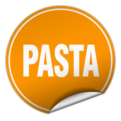 pasta round orange sticker isolated on white
