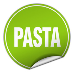 pasta round green sticker isolated on white