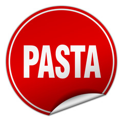 pasta round red sticker isolated on white