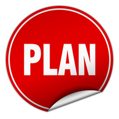 plan round red sticker isolated on white