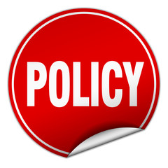 policy round red sticker isolated on white
