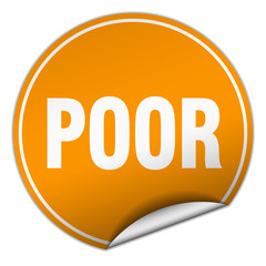 poor round orange sticker isolated on white