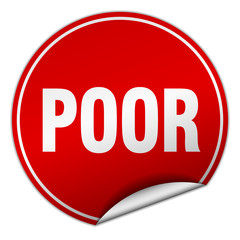 poor round red sticker isolated on white