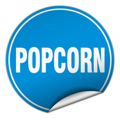 popcorn round blue sticker isolated on white