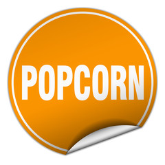 popcorn round orange sticker isolated on white