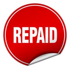 repaid round red sticker isolated on white