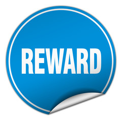 reward round blue sticker isolated on white