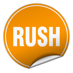 rush round orange sticker isolated on white
