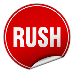 rush round red sticker isolated on white