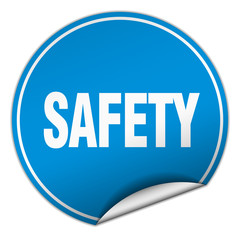 safety round blue sticker isolated on white