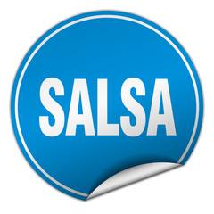 salsa round blue sticker isolated on white