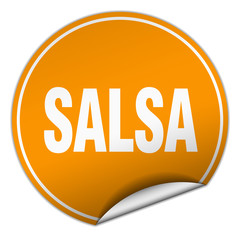 salsa round orange sticker isolated on white