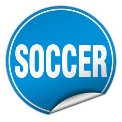 soccer round blue sticker isolated on white