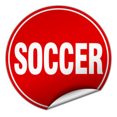 soccer round red sticker isolated on white