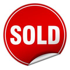sold round red sticker isolated on white