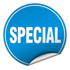 special round blue sticker isolated on white