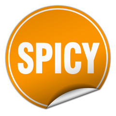 spicy round orange sticker isolated on white