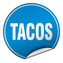 tacos round blue sticker isolated on white